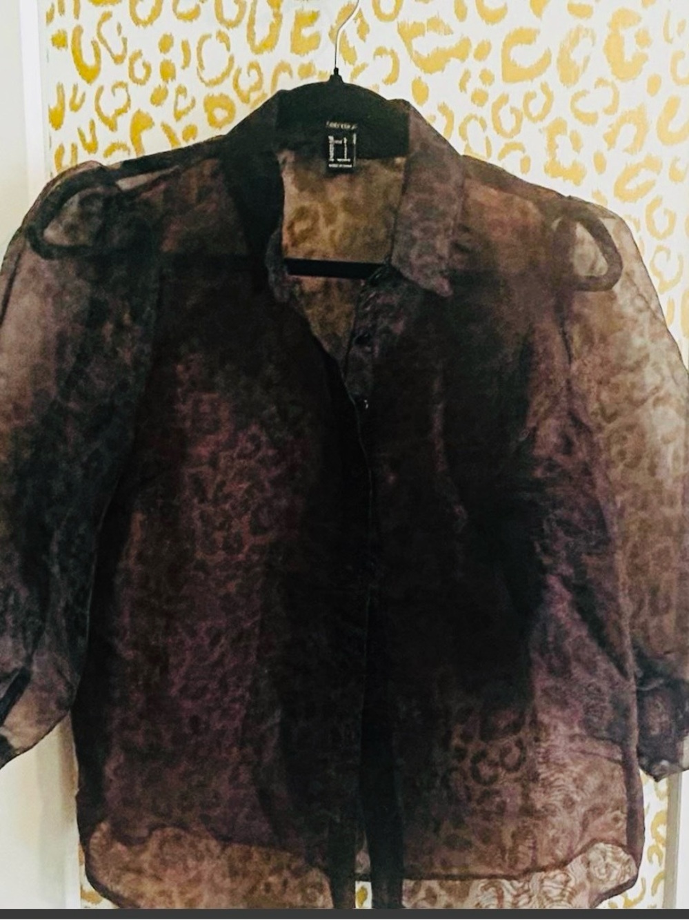 Forever 21 Black Sheer Leopard-Print Blouse